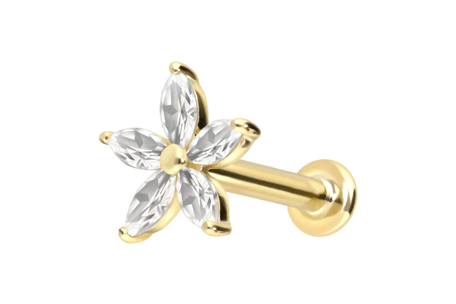 14 Karat Gold Labret Piercing mit Innengewinde MOISSANIT-BLUME